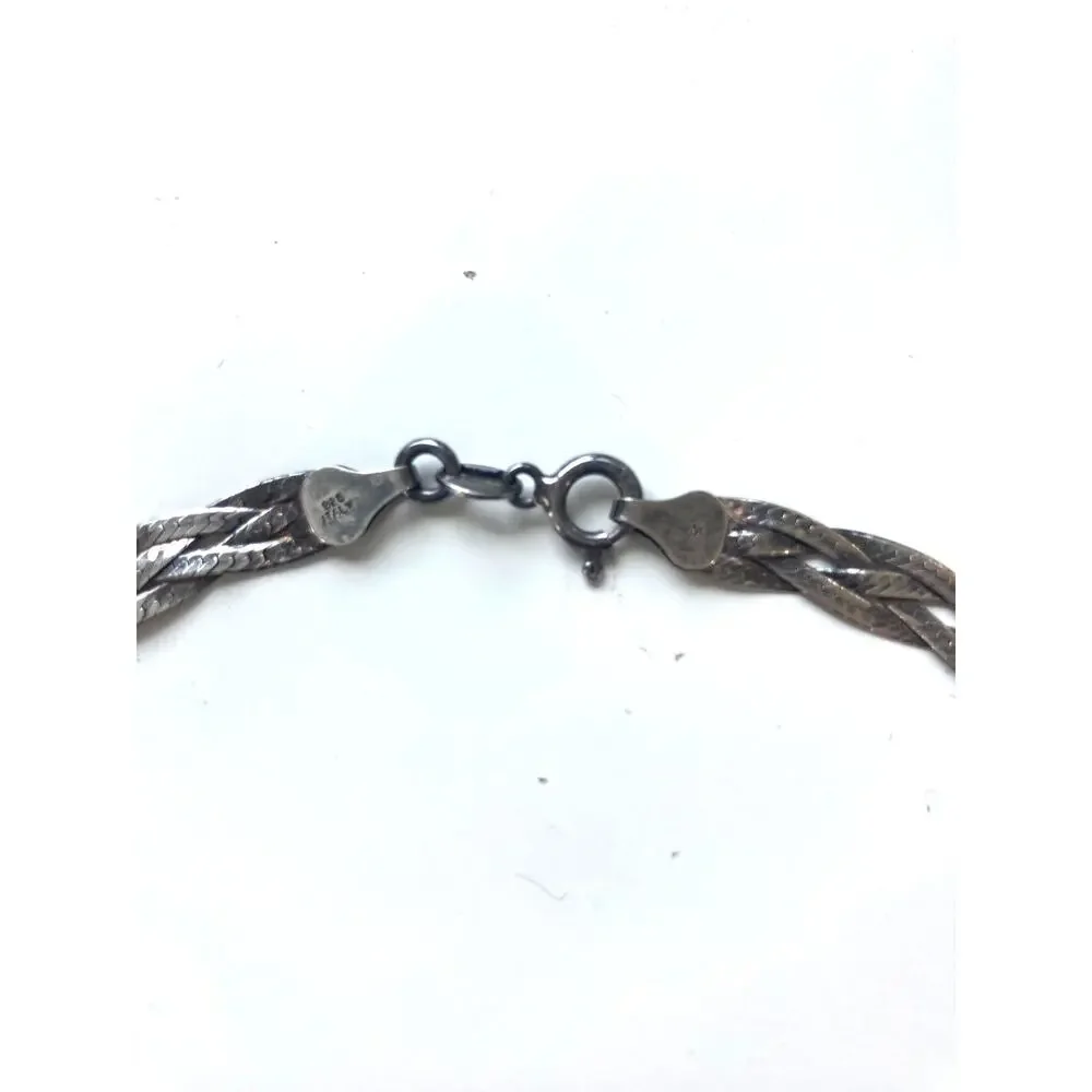 Vintage 90s Quiet Luxury Liquid Silver Woven Braided Herringbone Chain Necklace